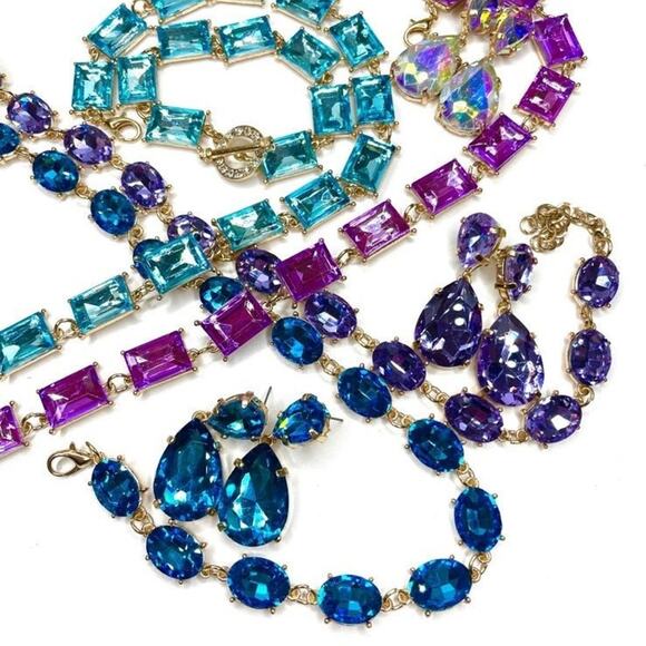 NEW 8" Chunky Bracelet Purple Amethyst Rhinestone Square set m10 - Picture 3 of 4